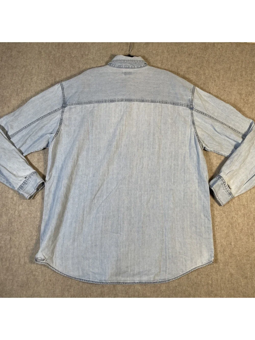 Levis Denim Shirt XL Light Wash Blue Red Tab Western Rodeo Cowboy Distressed